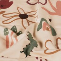 Sweat Stoff angeraut Blumen Raupen beige bordeaux grün Sweat angeraut mit Blumen, Raupen und Bienen auf Beige, weich drapiert