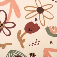 Sweat Stoff angeraut Blumen Raupen beige bordeaux grün 1,50m Breite Sweatstoff in beige mit buntem Blumen- und Raupenmotiv, Detailausschnitt des floralen Musters