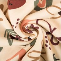 Sweat Stoff angeraut Blumen Raupen beige bordeaux grün 1,50m Breite Sweatstoff in Beige mit grün-bordeaux Blumen- und Raupenmotiv zur Spirale gedreht, Stoffdetail von oben