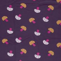 Sweat Stoff angeraut Pilze aubergine flieder orange Sweat angeraut mit Pilzen in Flieder und Orange auf Aubergine flach liegend im Rapport