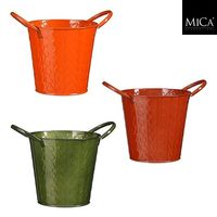 Übertöpfe Meya aus Metall mit Henkeln und Prägemuster in Orange, Braun und Grün, ca. 15 cm hoch