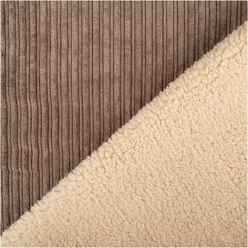 Cordsamt Stoff Doubleface Cordula mit Teddyplüsch uni schlamm ecru von Swafing 1,45m Breite Cordsamt Doubleface Stoff mit Teddyplüsch, Farbe schlamm und ecru, Vorder- und Rückseite im Anschnitt sichtbar