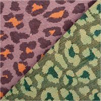 Jacquard Dekostoff mit Leomuster in Rosa und Aubergine, Vorder- und Rückseite sichtbar
