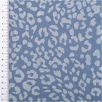 Jeansstoff Leo Leomuster bedruckt jeansblau hellgrau 1,5m Breite hellgrau gemusterter Jeansstoff mit Leo-Print und Maßband am linken Rand