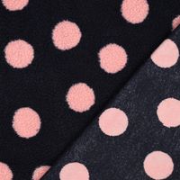 Teddystoff in Marineblau mit Punkten, eine Ecke umgeschlagen, die glatte Rückseite ist sichtbar Teddystoff in Marineblau mit Punkten, eine Ecke umgeschlagen, die glatte Rückseite ist sichtbar