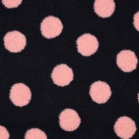 Marineblauer Teddystoff mit großen Punkten in Rosa, flach ausgelegt in der Draufsicht Marineblauer Teddystoff mit großen Punkten in Rosa, flach ausgelegt in der Draufsicht