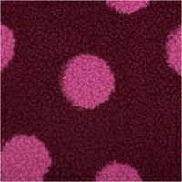 Teddystoff Meterware Jacquard Punkte marineblau rosa 1,60m Breite flauschiger Stoff mit Jacquardpunkten in rosa auf dunkelblauem Untergrund, dichte Oberfläche in Nahaufnahme
