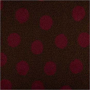 Teddystoff Meterware Jacquard Punkte dunkelbraun bordeaux 1,60m Breite Nahaufnahme von braunem Teddystoff mit bordeauxfarbenen Jacquard-Punkten