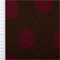 Teddystoff Meterware Jacquard Punkte dunkelbraun bordeaux 1,60m Breite Ausschnitt von Teddystoff in Dunkelbraun mit großen Jacquard-Punkten in Bordeaux, links mit Maßband