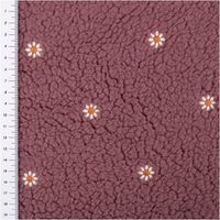 Teddystoff Meterware bestickt Gänseblümchen rosenholz 1,45m Breite Rosenholzfarbener Teddystoff mit gestickten Gänseblümchen und Maßskala am Rand