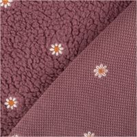Teddystoff Meterware bestickt Gänseblümchen rosenholz 1,45m Breite Teddystoff rosenholz mit Gänseblümchen-Muster, Vorder- und Rückseite im Anschnitt sichtbar