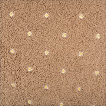 Teddystoff Meterware bestickt Gänseblümchen taupe 1,45m Breite Teddystoff in taupe mit bestickten Gänseblümchen, Nahaufnahme der Stoffoberfläche