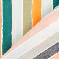 Baumwollstoff Meterware Popeline Streifen orange petrol bunt 1,48m Breite Baumwollstoff mit Streifen in Petrol, Orange und Oliv, Ansicht von Vorder- und Rückseite