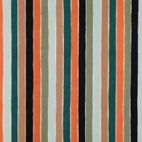 Baumwollpopeline mit breiten Längsstreifen in Orange, Petrol, Schwarz, Hellblau und Salbei, flach ausgelegt Baumwollpopeline mit breiten Längsstreifen in Orange, Petrol, Schwarz, Hellblau und Salbei, flach ausgelegt