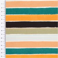 Baumwollstoff Meterware Popeline Streifen orange petrol bunt 1,48m Breite Gestreifter Baumwollstoff in Orange, Petrol und Schwarz mit Lineal am Rand, Muster in Nahaufnahme
