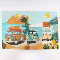 Geschirrtücher Camper Vanlife Retro Bus 3er Set aus Baumwolle 50x70 cm türkis bunt Drei Geschirrtücher aus Baumwolle mit Retro-Bus-Motiven in Türkis, Orange und Grün, nebeneinander aufgefächert