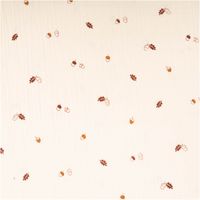Musselin Stoff Meterware Bio-Baumwolle Eicheln Blätter natur 1,30m Breite Musselin aus Bio-Baumwolle in Natur mit Eicheln und Blättern als Motiv, Stoff flach ausgebreitet