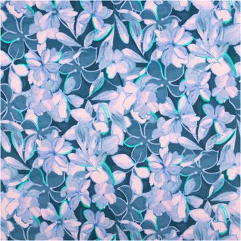 French Terry Sommersweat Digitaldruck Blumen marineblau flieder 1,45m Breite French Terry Stoff mit floralem Muster in blau und flieder, Draufsicht auf das Motiv