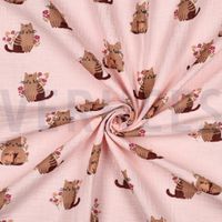 Gerafft liegender rosa Musselin mit Katzenmuster Gerafft liegender rosa Musselin mit Katzenmuster