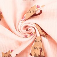 Musselin Stoff Baumwolle Katzen Blumen rosa braun 1,32m Breite rosafarbener Musselinstoff mit Katzen und Blumenmotiv, Stoff locker zur Spirale gedreht