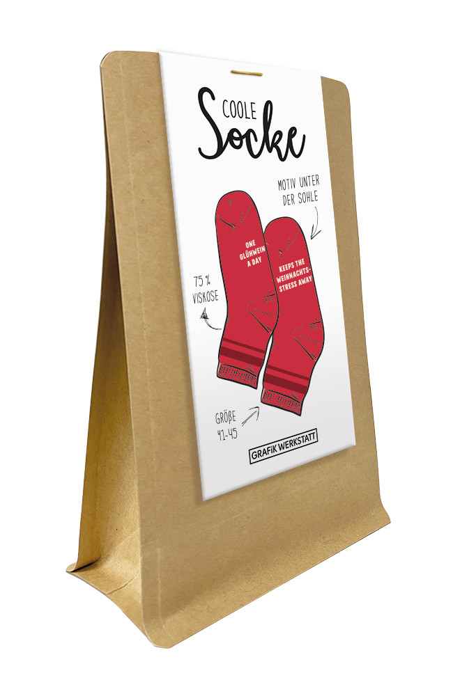 Coole Socke Weihnachten One Glühwein rot weiß Größe 41-45 Weihnachtssocken von Grafik Werkstatt in rot, weiß in der Geschenkverpackung