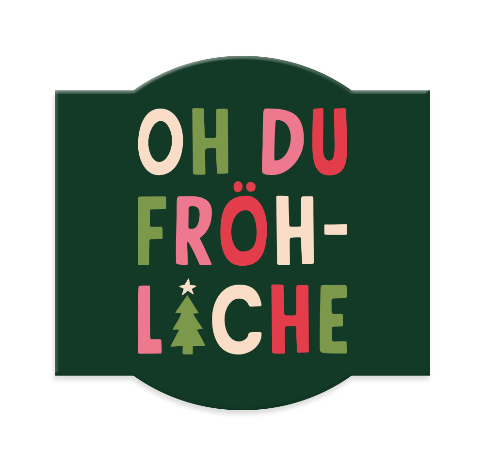 Tannengrüße Blaufichte Topf Oh du Fröhliche dunkelgrün bunt Banderole der Tannengrüße in dunkelgrün, bunt mit Weihnachtsmotiv, flach ausgebreitet