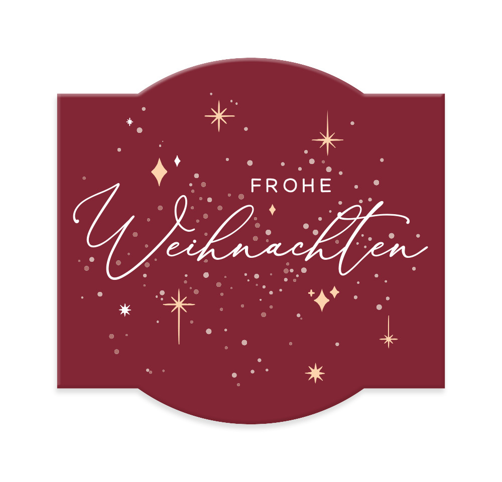 Tannengrüße Blaufichte Topf Frohe Weihnachten Sterne bordeaux gold Banderole der Tannengrüße in bordeaux, gold mit Weihnachtsmotiv, flach ausgebreitet