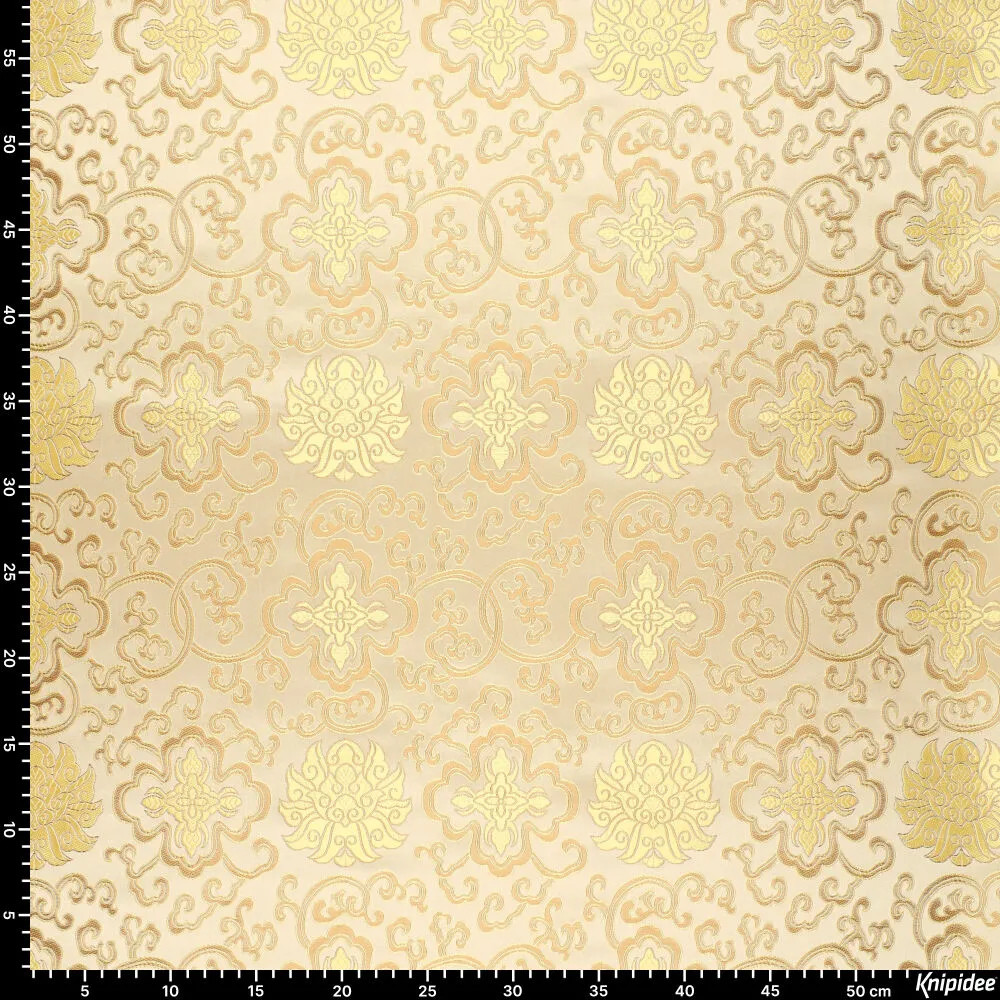 Brokatstoff Ornamente creme gold mit Maßband – Größe des Musters Brokatstoff Ornamente creme gold mit Maßband – Größe des Musters