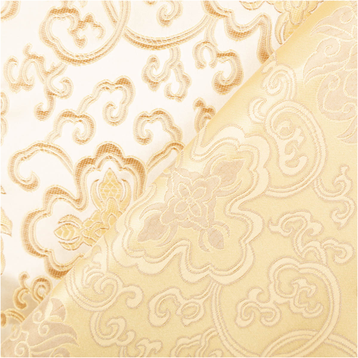 Jacquardstoff Brokat Ornamente creme gold 1,50m Breite cremefarbener Jacquard mit goldenen Brokat-Ornamenten, Stoffkante diagonal umgeschlagen, Mustervergleich