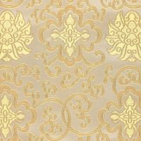 Brokatstoff creme gold in Nahaufnahme – eingewebte Ornamente und Ranken im Detail Brokatstoff creme gold in Nahaufnahme – eingewebte Ornamente und Ranken im Detail