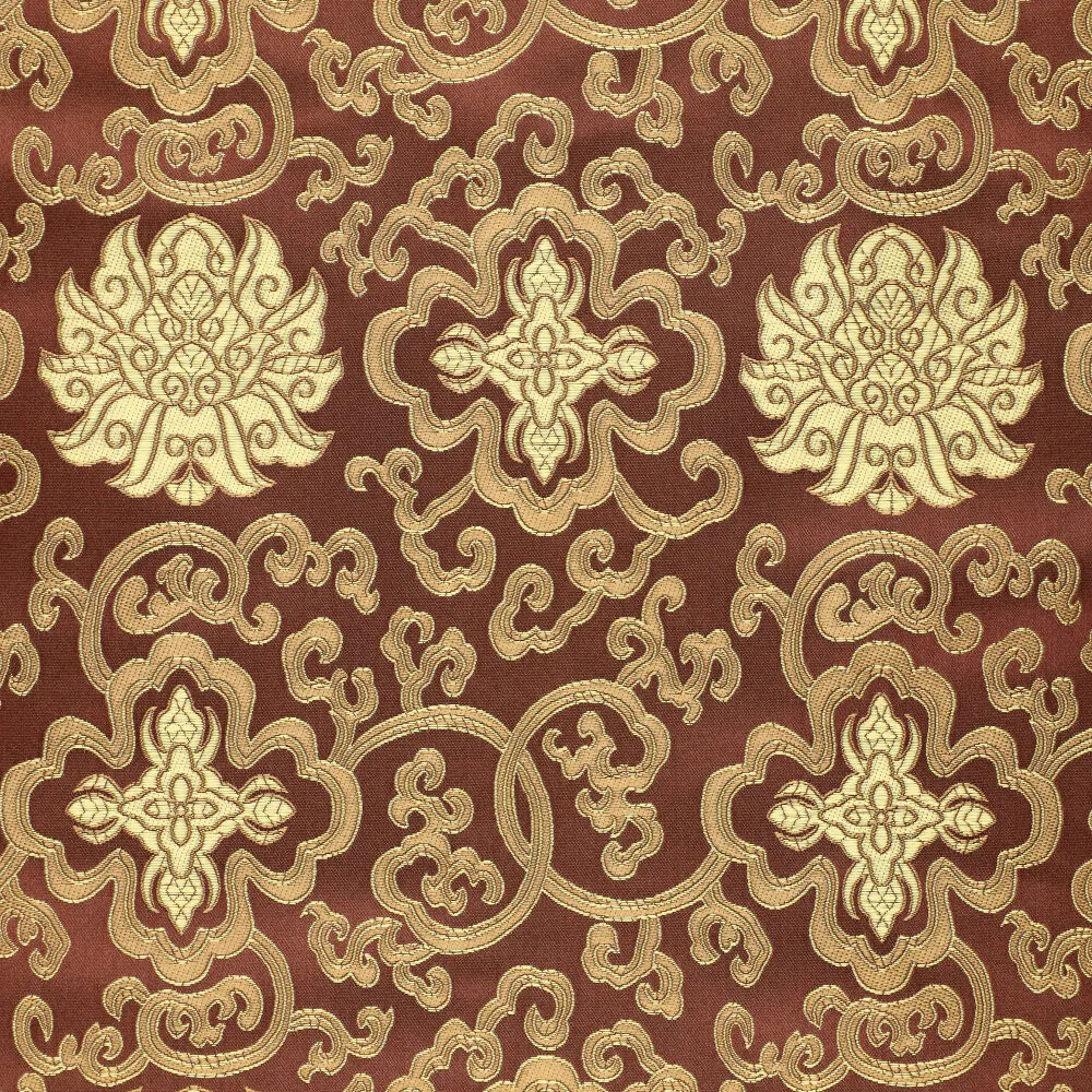 Jacquardstoff Brokat Ornamente dunkelbraun gold – Stoffansicht mit eingewebtem Ornament-Dessin