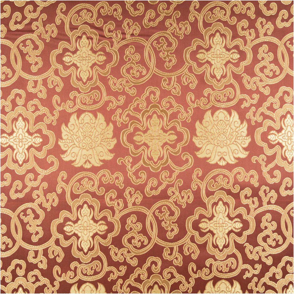 Brokat Jacquard Stoff mit floralen Ornamenten in Gold auf dunkelbraunem Hintergrund, Muster in harmonischer Anordnung