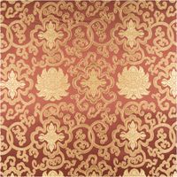 Brokat Jacquard Stoff mit floralen Ornamenten in Gold auf dunkelbraunem Hintergrund, Muster in harmonischer Anordnung