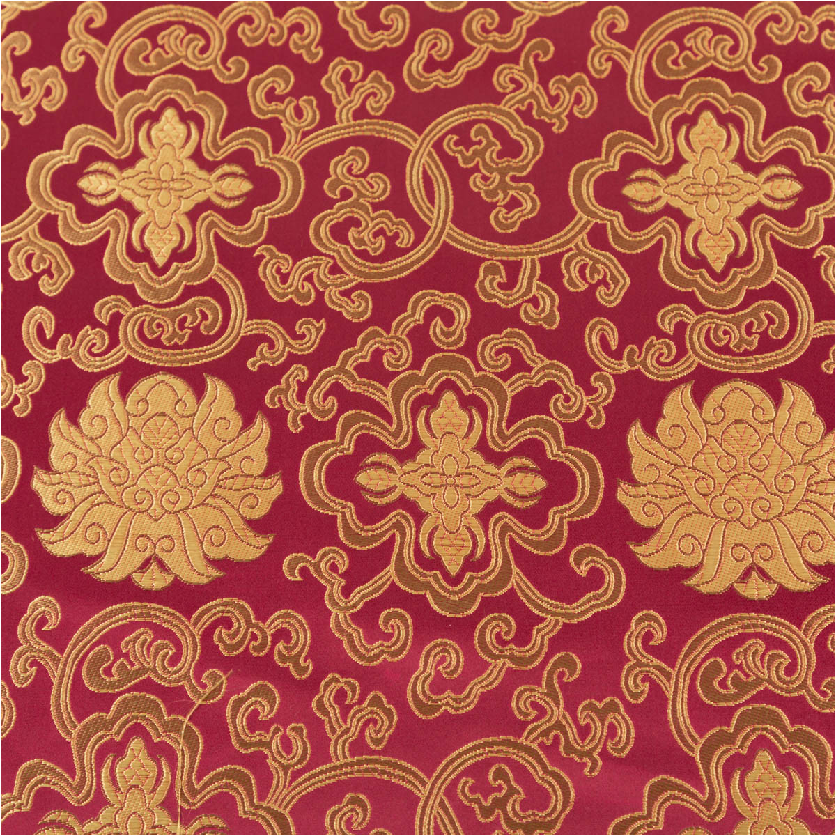 Jacquardstoff Brokat Ornamente bordeaux gold 1,50m Breite Brokatstoff in Bordeaux, große goldene Ornamente und geschwungene Muster, Materialstruktur deutlich erkennbar