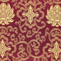 Brokatstoff bordeaux gold in Nahaufnahme – eingewebte Ornamente und Ranken im Detail Brokatstoff bordeaux gold in Nahaufnahme – eingewebte Ornamente und Ranken im Detail