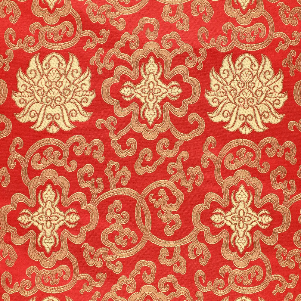 Jacquardstoff Brokat Ornamente rot gold – Stoffansicht mit eingewebtem Ornament-Dessin Jacquardstoff Brokat Ornamente rot gold – Stoffansicht mit eingewebtem Ornament-Dessin