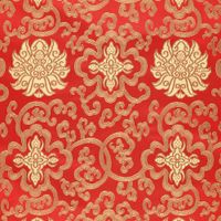 Jacquardstoff Brokat Ornamente rot gold – Stoffansicht mit eingewebtem Ornament-Dessin Jacquardstoff Brokat Ornamente rot gold – Stoffansicht mit eingewebtem Ornament-Dessin