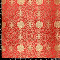 Brokatstoff Ornamente rot gold mit Maßband – Größe des Musters Brokatstoff Ornamente rot gold mit Maßband – Größe des Musters