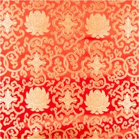 Jacquardstoff Brokat Ornamente rot gold 1,50m Breite Jacquardstoff mit goldenen Ornamenten auf rotem Hintergrund, Nahaufnahme des detailreichen Musters