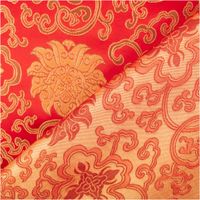 Jacquardstoff Brokat Ornamente rot gold 1,50m Breite Roter Jacquardstoff mit goldenen Ornamenten, Vorder- und Rückseite aufgeklappt sichtbar, detailreiches Brokatmuster
