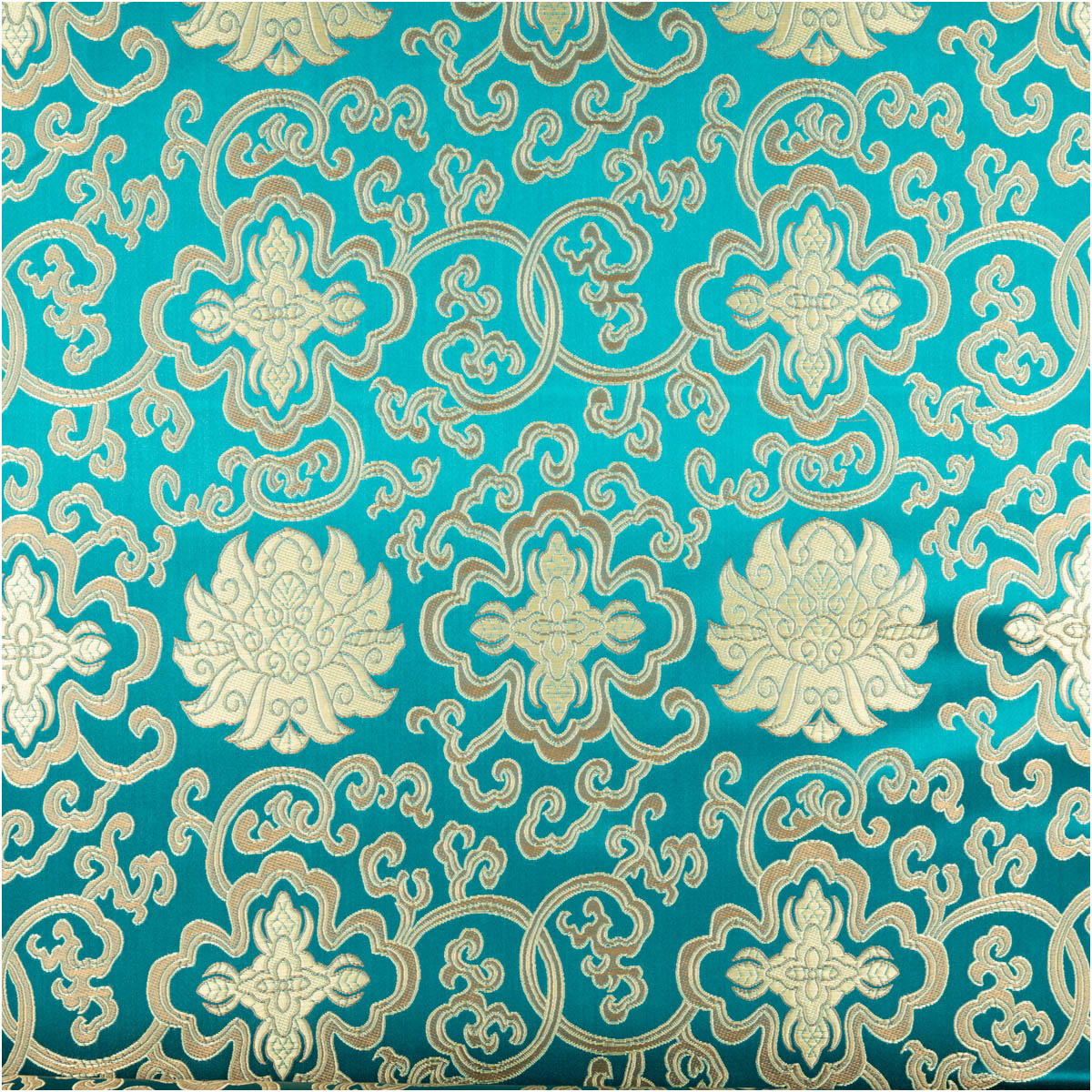 Jacquardstoff Brokat Ornamente petrol gold 1,50m Breite Brokatstoff mit goldfarbenen Ornamenten und floralen Elementen auf petrolfarbenem Jacquard