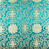 Jacquardstoff Brokat Ornamente petrol gold 1,50m Breite Brokatstoff mit goldfarbenen Ornamenten und floralen Elementen auf petrolfarbenem Jacquard