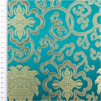 Jacquardstoff Brokat Ornamente petrol gold 1,50m Breite Goldene Ornamente auf petrolfarbenem Jacquardstoff, Bild mit Maßband zur Größendarstellung