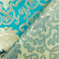 Jacquardstoff Brokat Ornamente petrol gold 1,50m Breite Jacquardstoff mit gold-petrolfarbenem Ornamentmuster, Stoffkante umgeschlagen und Vorder- und Rückseite sichtbar