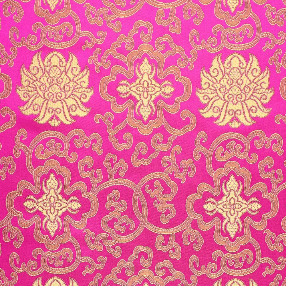 Jacquardstoff Brokat Ornamente pink gold – Stoffansicht mit eingewebtem Ornament-Dessin Jacquardstoff Brokat Ornamente pink gold – Stoffansicht mit eingewebtem Ornament-Dessin