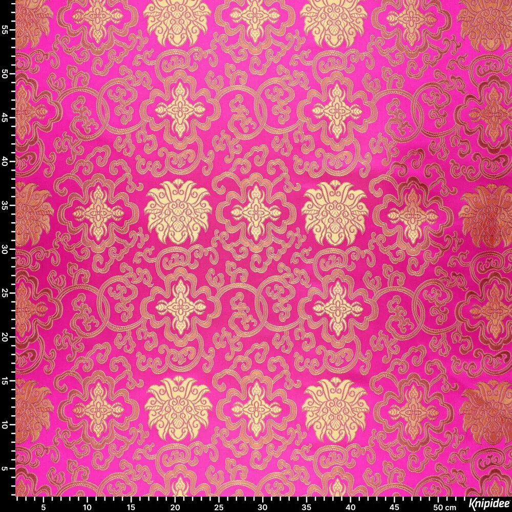 Brokatstoff Ornamente pink gold mit Maßband – Größe des Musters Brokatstoff Ornamente pink gold mit Maßband – Größe des Musters