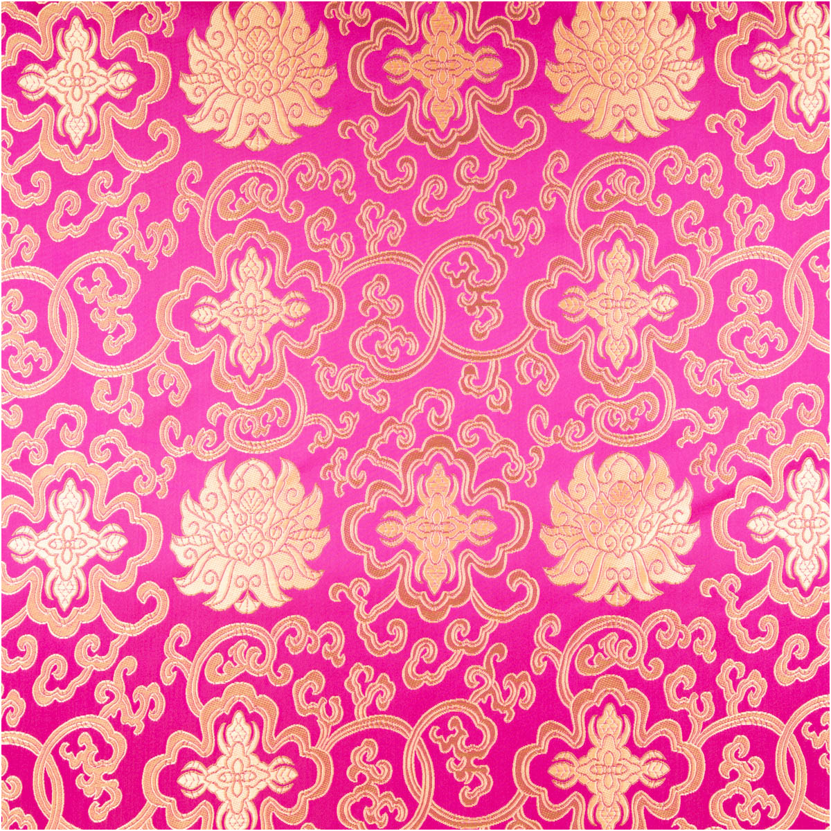Jacquardstoff Brokat Ornamente pink gold 1,50m Breite Nahaufnahme von Brokatstoff mit goldfarbenen Ornamenten auf pinkfarbenem Jacquardmaterial