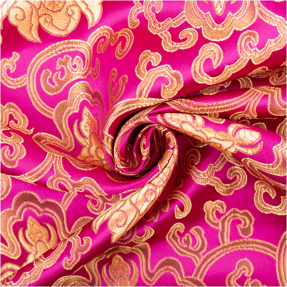 Jacquardstoff Brokat Ornamente pink gold 1,50m Breite Brokat Jacquardstoff in Pink mit goldenen Ornamenten spiralförmig drapiert