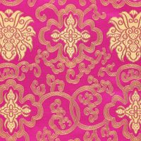 Brokatstoff pink gold in Nahaufnahme – eingewebte Ornamente und Ranken im Detail Brokatstoff pink gold in Nahaufnahme – eingewebte Ornamente und Ranken im Detail