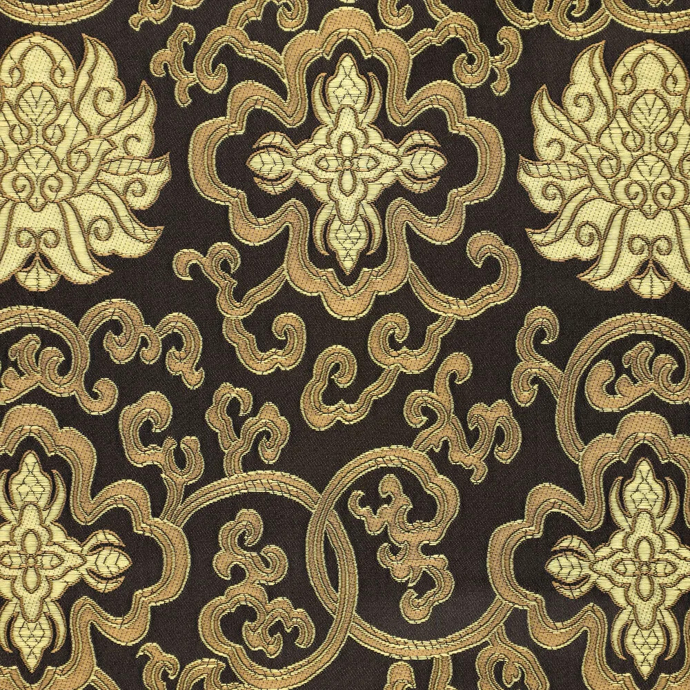 Brokatstoff schwarz gold in Nahaufnahme – eingewebte Ornamente und Ranken im Detail